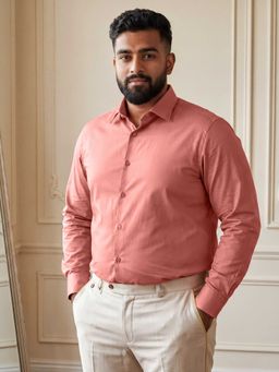 Subtract - Pink Men Stretch Plus Size Slim Fit Formal Shirt