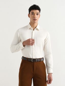 Subtract - Cream Men's Pure Cotton Comfort Fit Textured Shirt