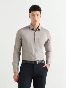 Subtract - Grey Men's Pure Cotton Comfort Fit Textured Shirt