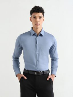 Subtract - Blue Men's Pure Cotton Comfort Fit Textured Shirt