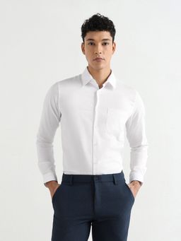 Subtract - White Men's Pure Cotton Comfort Fit Textured Shirt