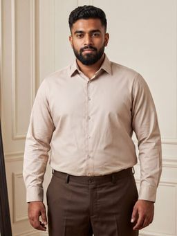 Subtract - Beige Men Stretch Plus Size Slim Fit Formal Shirt