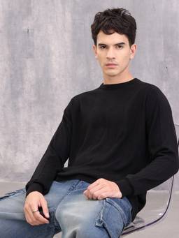 WROGN - Black Structured Crew Neck Sweater