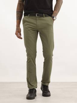 WROGN - Olive Solid Slim Fit Cotton Trouser