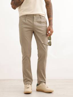 WROGN - Men Grey Solid Slim Fit Pleated Trouser
