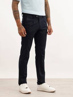 WROGN - Navy Blue Solid Slim Fit Pleated Trouser