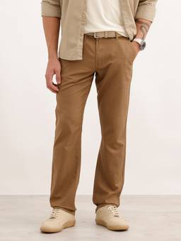 WROGN - Khaki Solid Straight Fit Trouser