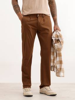 WROGN - Brown Solid Straight Fit Trouser