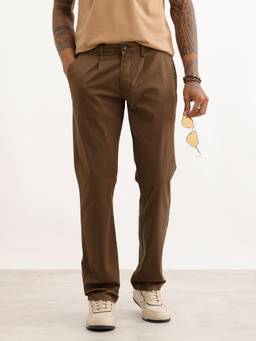 WROGN - Olive Solid Straight Fit Pleated Trouser