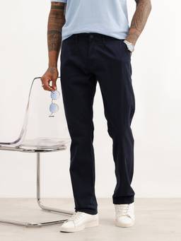 WROGN - Navy Blue Solid Straight Fit Trouser
