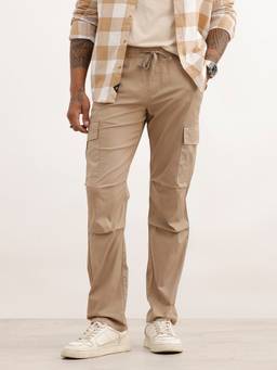 WROGN - Men Khaki Solid Straight Fit Cargo