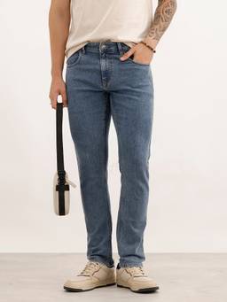 WROGN - Blue Solid Slim Fit Denim Jeans