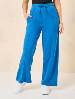 Styli - Women Blue Pintuck Drawstring Waistband Wide Leg Pant