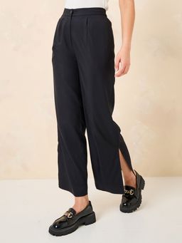 Styli - Women Black High Rise Straight Leg Trouser With Side Slit