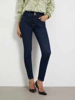 Guess - Blue Cotton Blend Solid Skinny Fit Jeans