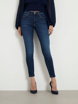 Guess - Blue Cotton Blend Solid Skinny Fit Jeans