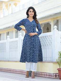 Varanga - Blue Bandhani Printed Angrakha Kurta