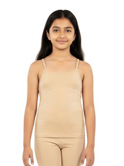 mackly - Girls Beige Solid Cotton In-Built Bra Camisole