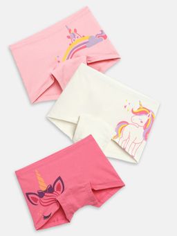 mackly - Girls Multi-Color Printed Cotton Boxers (Pack of 3)