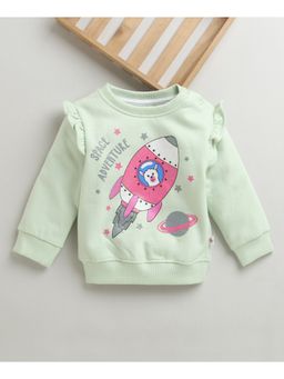Bumzee - Girls Mint Green Full Sleeves Round Neck Sweatshirt