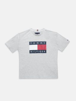 Tommy Hilfiger - Boys Grey Logo Regular Fit Cotton T-Shirt