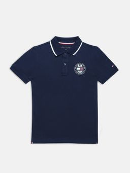 Tommy Hilfiger - Boys Navy Blue Solid Regular Fit Cotton Polo T-Shirt