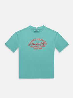 Tommy Hilfiger - Boys Green Typography Regular Fit Cotton T-Shirt