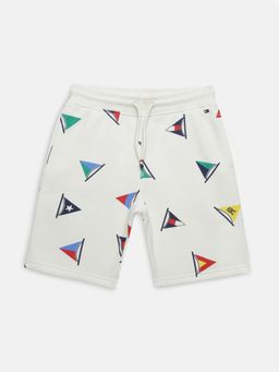 Tommy Hilfiger - Boys White Regular Fit Printed Mid Rise Shorts