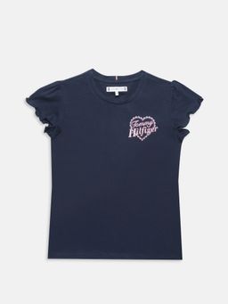Tommy Hilfiger - Girls Navy Blue Solid Regular Fit Cotton Top