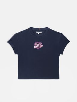 Tommy Hilfiger - Girls Navy Blue Regular Fit Cotton T-Shirt