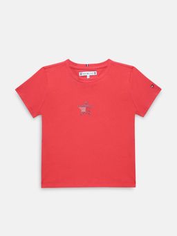 Tommy Hilfiger - Girls Red Regular Fit Cotton T-Shirt