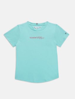 Tommy Hilfiger - Girls Green Logo Regular Fit Cotton T-Shirt