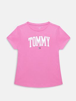 Tommy Hilfiger - Girls Pink Logo Regular Fit Cotton T-Shirt