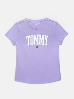 Tommy Hilfiger - Girls Purple Logo Regular Fit Cotton T-Shirt
