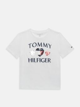 Tommy Hilfiger - Girls White Graphic Regular Fit Cotton T-Shirt