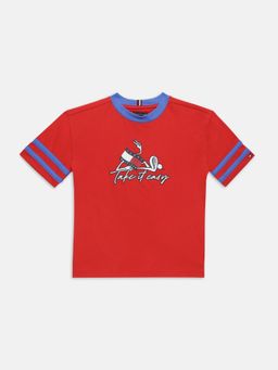 Tommy Hilfiger - Boys Red Graphic Regular Fit Cotton T-Shirt