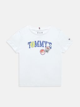 Tommy Hilfiger - Girls White Graphic Regular Fit Cotton T-Shirt