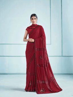 Odette - Red Lycra Saree with Unstitched Blouse