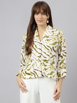 Latin Quarters - Women Green Casual Three Fourth Sleeves Printed Shirt