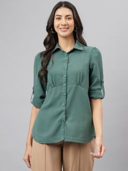 Latin Quarters - Women Green Casual Three Fourth Sleeves Solid/Plain Shirt