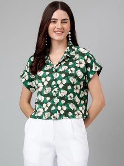 Latin Quarters - Women Green Casual Half Sleeves Printed Shirt