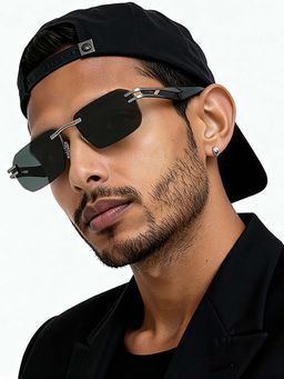 Lenskart STUDIO - Unisex UV Protected Rectangle Green Lens Sunglasses - LK S18288 (58)