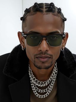 Lenskart STUDIO - Unisex UV Protected Rectangle Green Lens Sunglasses - LK S18291 (53)