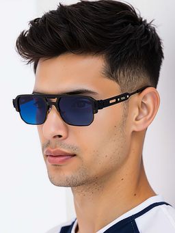 Lenskart STUDIO - Unisex UV Protected Rectangle Blue Lens Sunglasses - LK S18295 (54)