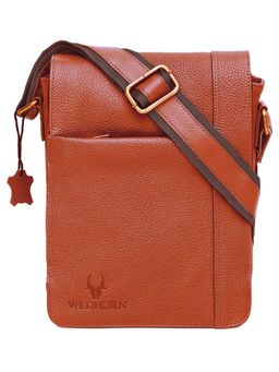 WILDHORN - Classic Genuine Leather Tan Solid Sling Bag for Men