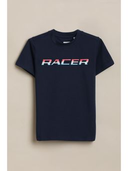 Allen Solly - Boys Navy Blue Print Crew Neck T-Shirt