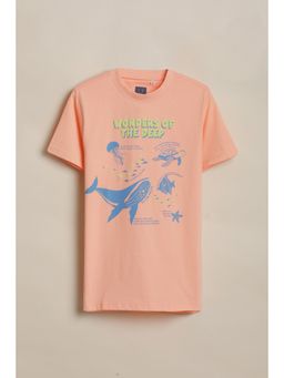 Allen Solly - Boys Peach Graphic Print Crew Neck T-Shirt
