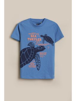 Allen Solly - Boys Blue Graphic Print Crew Neck T-Shirt