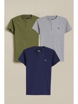 Allen Solly - Boys Multi Solid Henley Neck T-Shirt (Pack of 3)