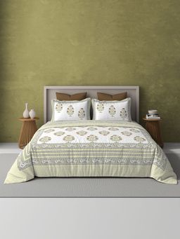 BELIHODE - Green 250TC Pure Cotton Jaipuri Block Print Bedsheet (Single)